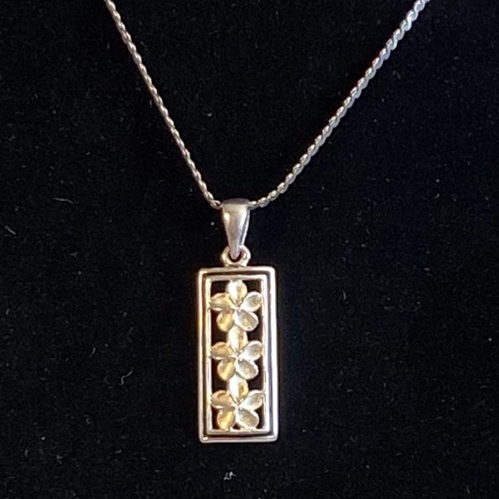 Sterling Stacked Flowers Pendant Necklace Signed K